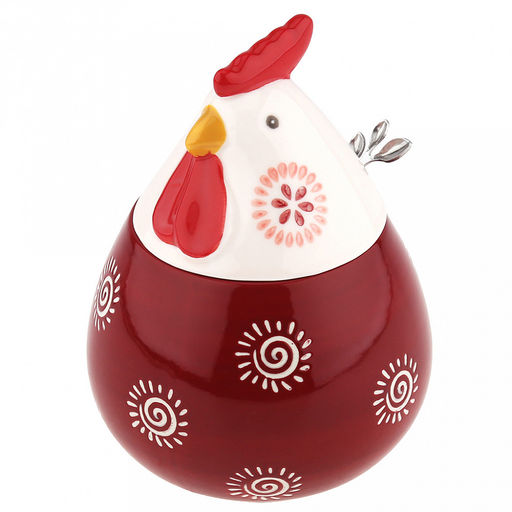 Банка для специй фарфоровая Петушок 460мл, д8-10,5см, h8,2см, с выемкой для ложки, общая h14,7см, металлическая ложка Веточка 12,3см, бордовый/молочный с орнаментом (Китай) - Домашняя мода фото 4