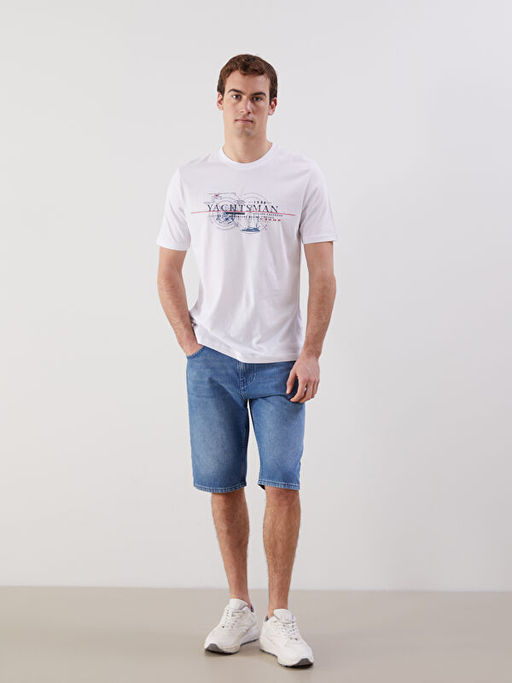 Bisiklet Yaka K?sa Kollu Bask?l? Penye Erkek Ti??rt