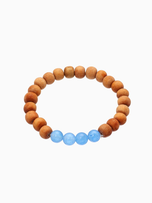 Браслет из сандалового дерева с агатом, длина 18 см, синий