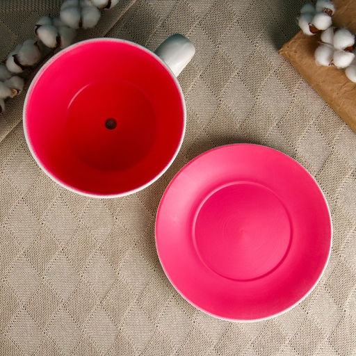 Горшок для цветов в форме чашки «Блум» керамический, с поддоном, 2.2 л, 19×24×12 см, белый, розовый, Greengo