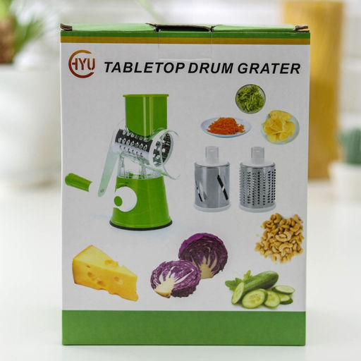 Овощерезка барабанная механическая Доляна Mandoline Slicer, 3 насадки, зелёная