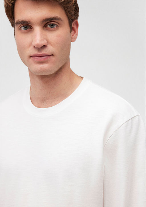 Beyaz Uzun Kollu Basic Tisort - Mavi фото 5