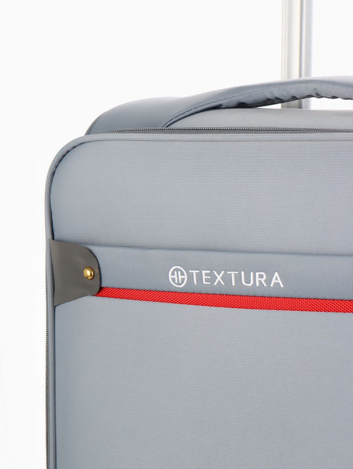 Чемодан 20",Текст,36*25*58,отд на молнии,1 нар/карм, увелич,код замок,4 колеса, т.серый