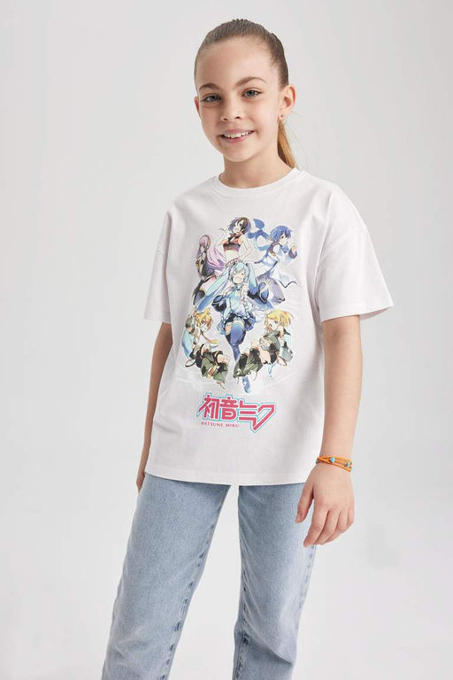 Футболка Oversize с короткими рукавами Hatsune Miku для девочек - Defacto фото 7