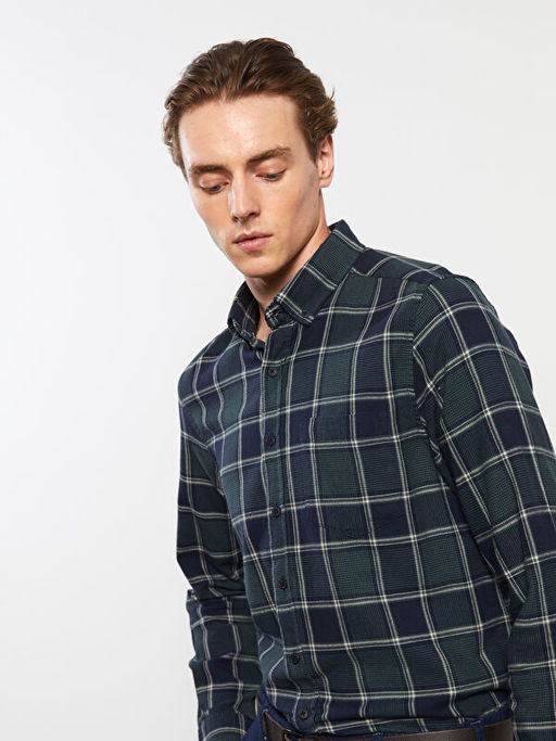 Regular Fit Uzun Kollu Ekose Gabardin Erkek G?mlek