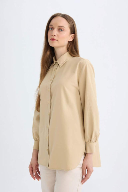 Рубашка-туника из поплина с длинными рукавами Relax Fit - Defacto фото 3