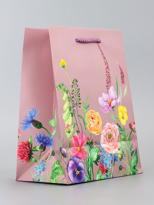 Цена за 2 шт. Пакет подарочный ламинированный вертикальный Цветочный узор, 18?22.3?10 см