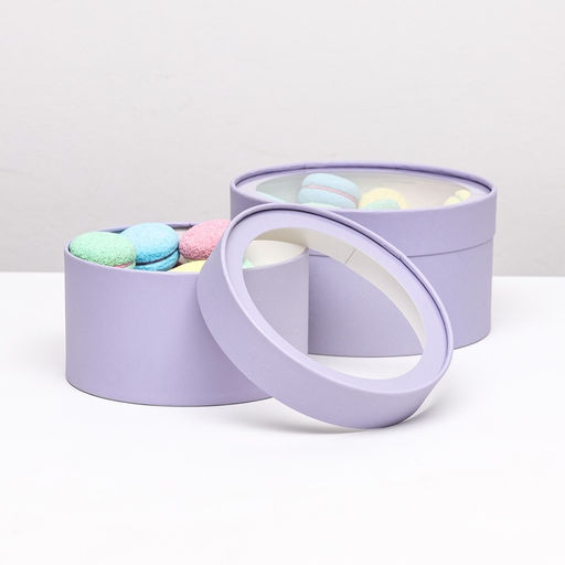 Набор 2 в 1 круглых коробок Бледно-фиолетовый с окном, 21 х 11 - 18 х 10 см - Simaland фото 2