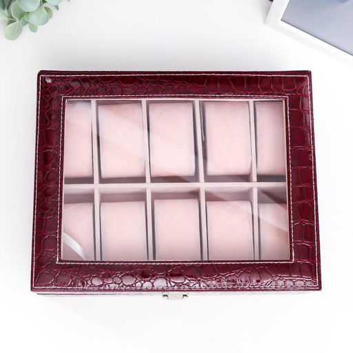 Шкатулка кожзам под часы 10 отделений Бордо 8х26х20 см - Simaland фото 3