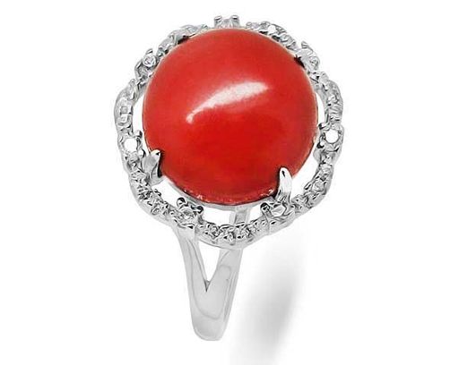 Кольцо из серебра коралл, МЦВ237