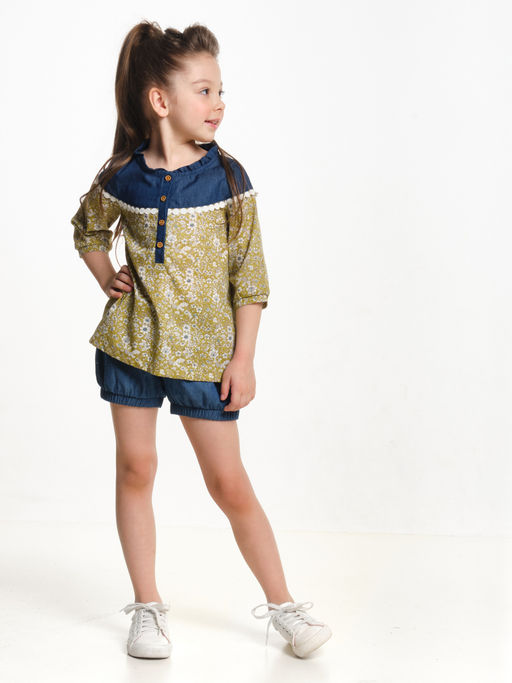 Рубашка для девочки UD 1850 хаки - Mini maxi фото 5