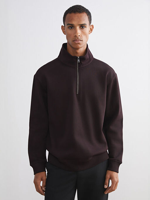 Fermuarl? Dik Yaka Erkek Kal?n Sweatshirt
