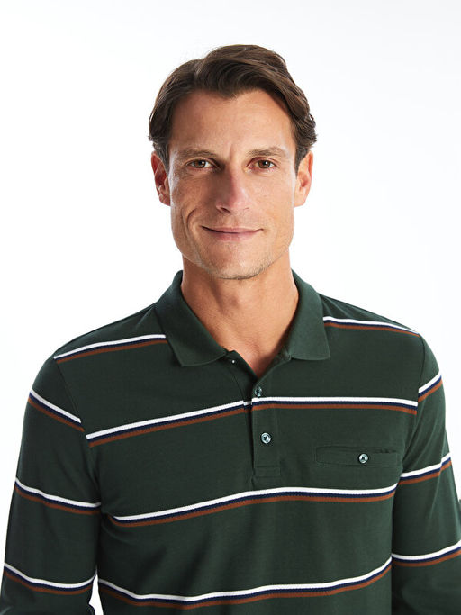 Polo Yaka Uzun Kollu ?izgili Erkek Sweatshirt - Waikiki фото 3