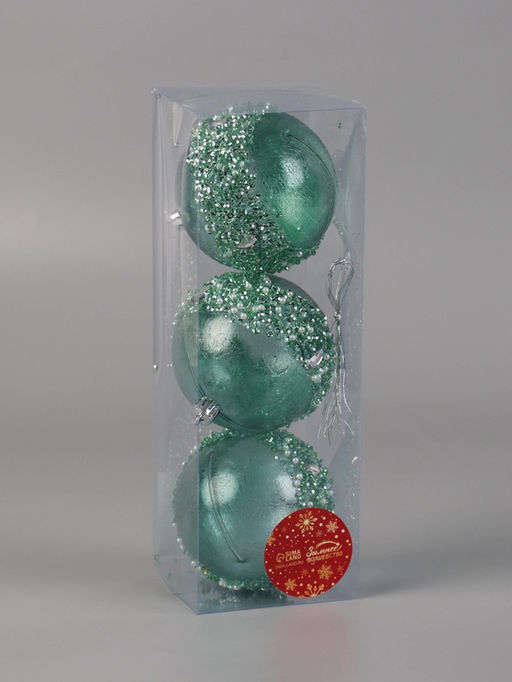 Ёлочные игрушки Эйдонс, шары новогодние, набор d=8 см, 3 шт., зелёный - Зимнее волшебство фото 6