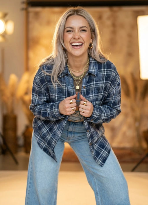 K13514 Рубашка со стразами OVER SIZE (хлопок) СИНИЙ