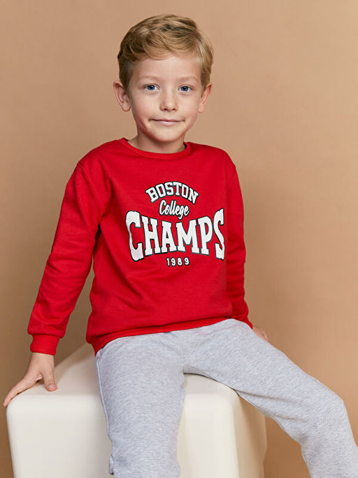 Bisiklet Yaka Uzun Kollu Bask?l? Erkek Bebek Ti??rt ve E?ofman Alt 2li Tak?m - Waikiki фото 5