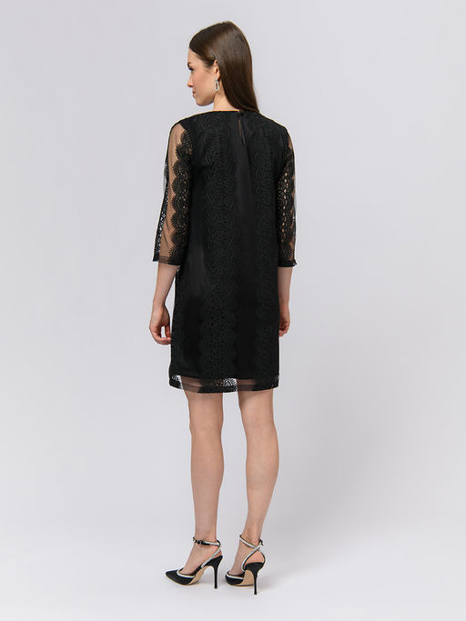 Платье черного цвета длины мини с черным кружевом и рукавами 3/4 - 1001dress фото 4