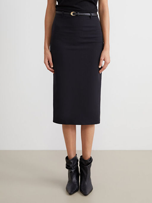 Beli Kemerli Dar Fit Y?rtma?l? Etek