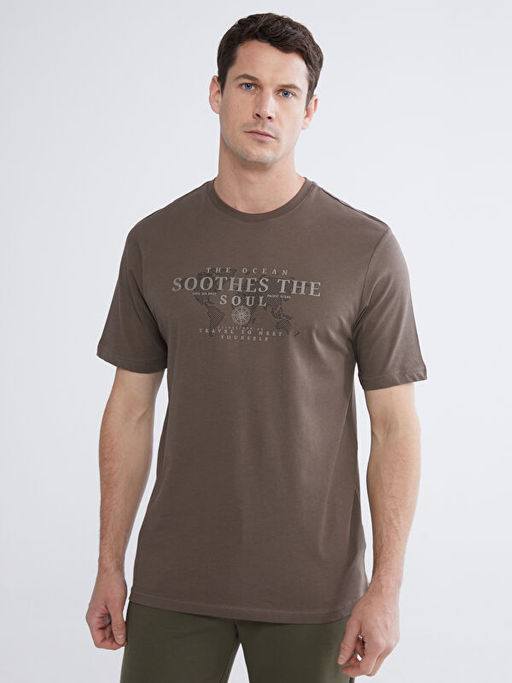 Bisiklet Yaka Bask?l? Penye Erkek Ti??rt