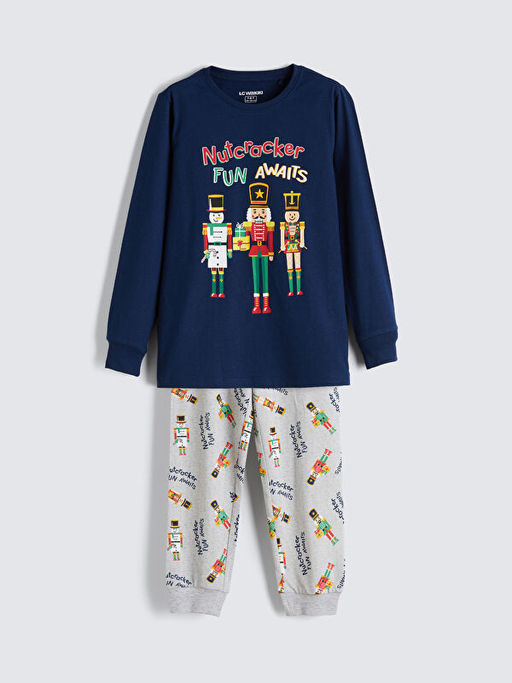 Bisiklet Yaka Bask?l? Erkek ?ocuk Pijama Tak?m