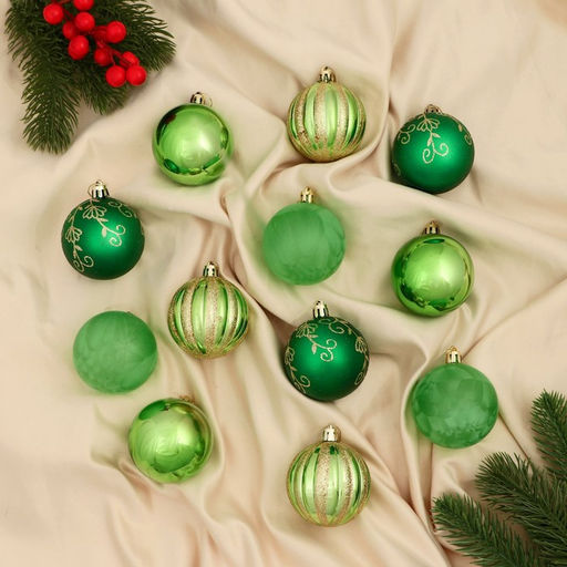 Ёлочные игрушки Агнет, шары новогодние, d=6 см, набор 12 шт., полосы, зелёный