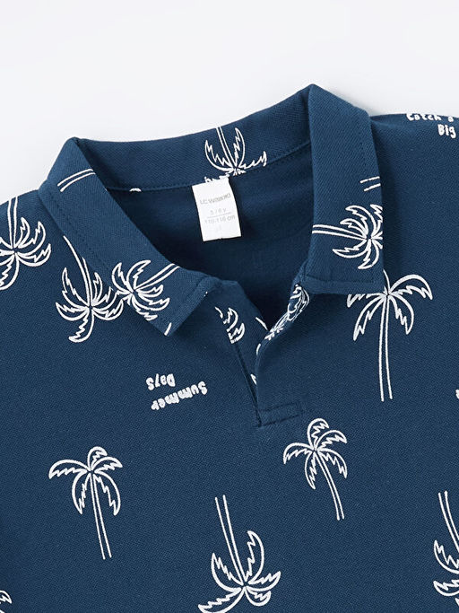 Polo Yaka K?sa Kollu Bask?l? Erkek Bebek Ti??rt - Waikiki фото 3