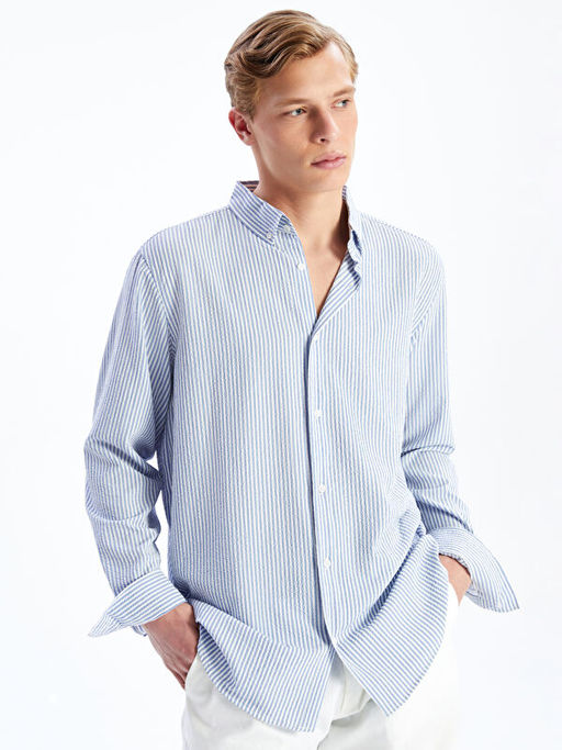 Slim Fit Uzun Kollu ?izgili Arm?rl? Erkek G?mlek