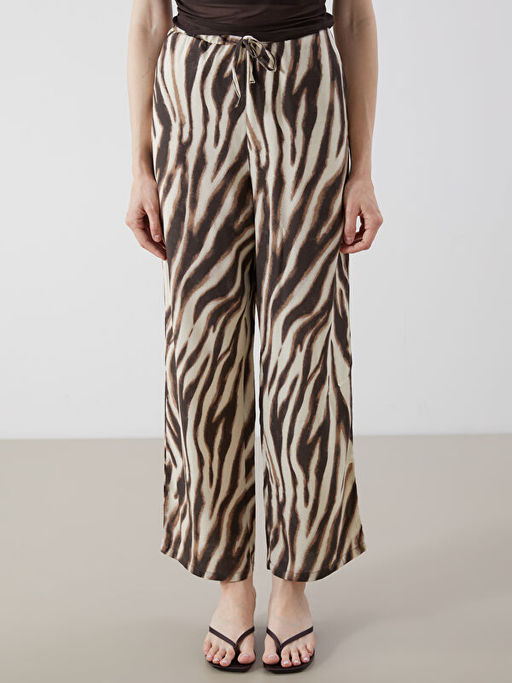 Beli Lastikli Zebra Desenli Kad?n Pantolon