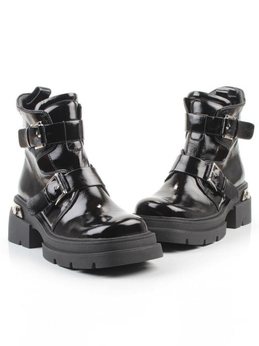 01-D1-8071 BLACK Ботинки демисезонные женские (натуральная кожа, байка)