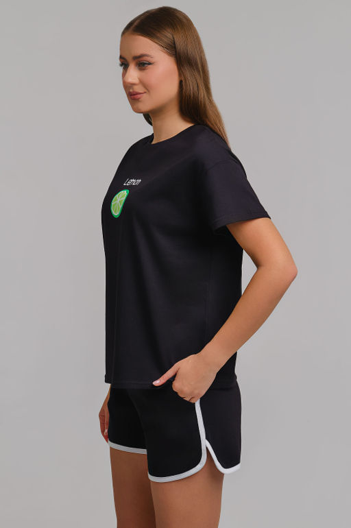 Арт. 9131 Пижама с шортами 42-50 (5 шт) Цвет:верх-черный,низ-черный - Калинка фото 5