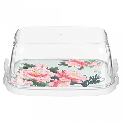 Масленка пластмассовая Bergamo 16х10х7см, прозрачная крышка h5,5см, с декором Сад пионов (Россия) - Домашняя Мода фото 2