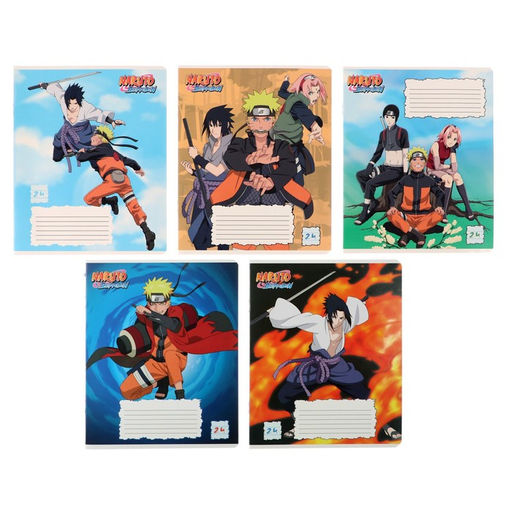 Цена за 7 шт. Тетрадь 24 листов в линейку на скрепке Naruto, обложка мелованный картон, МИКС