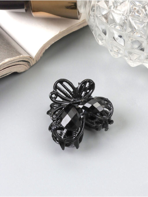 Цена за 12 шт. Крабик для волос «Чёрный ажур», бабочка, 2.3 см