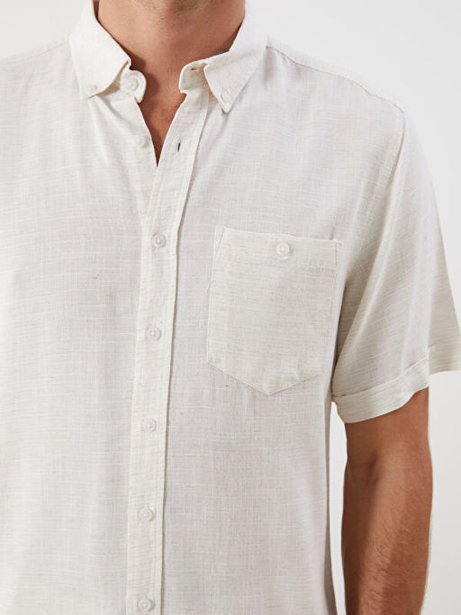 Regular Fit K?sa Kollu Keten Kar???ml? Erkek G?mlek