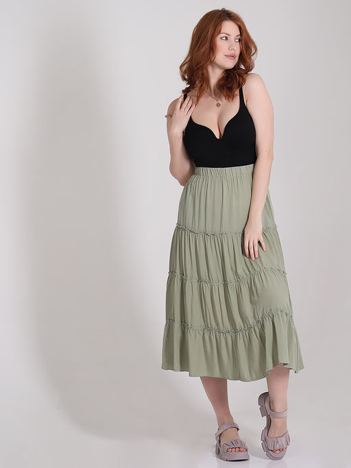 Юбка фисташковая ярусная больших размеров - Almond фото 5