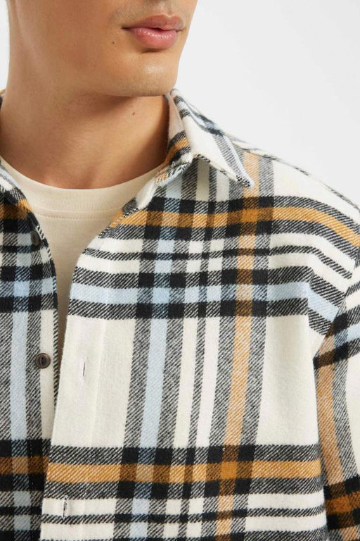 Фланелевая рубашка стандартного кроя с воротником поло и длинными рукавами в клетку - Defacto фото 5