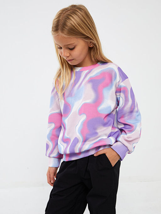 Bisiklet Yaka Batik Desenli Uzun Kollu K?z ?ocuk Sweatshirt - Waikiki фото 2