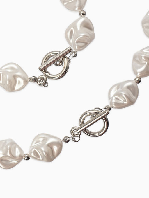 Набор 2 предмета: бусы, браслет «Жемчуг барочный. Ромб», 40/18 см, белый в серебре