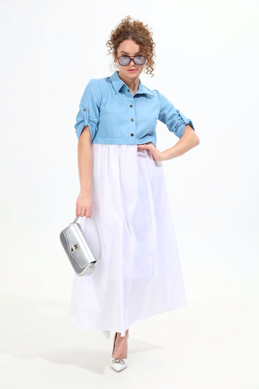 Платье NIKVA н967-1 молоко+голубой  фото 6