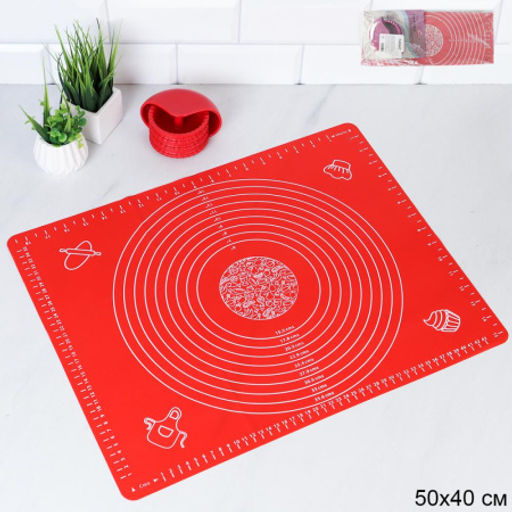 Кондитерский набор Силиконовый коврик 50х40 см + ролик для теста / GY-633-R /уп/ Красный