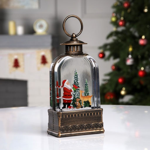 Светодиодная фигура «Фонарь с Дедом Морозом» 10.5×21×6.5 см, пластик, от батареек АААх3, USB, свечение тёплое белое