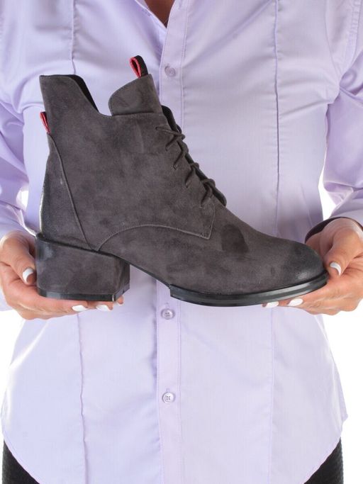 04-R178-2 GREY Ботинки зимние женские (натуральная замша, натуральный мех) - Фабричный китай фото 6