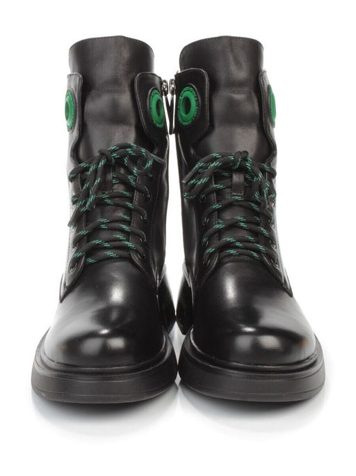 01-P514-4 BLACK/GREEN Ботинки демисезонные женские (натуральная кожа, байка)