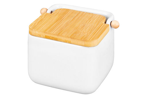 Банка для сыпучих продуктов 850 мл 14*12*11 см Белая + откидная бамбук.крышка, керамика - Elan gallery фото 11