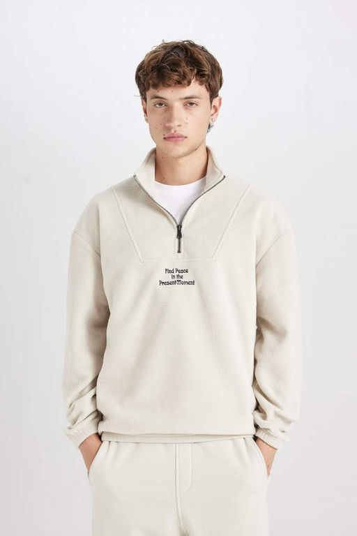 Флисовый свитшот с принтом и воротником-стойкой Comfort Regular Fit
