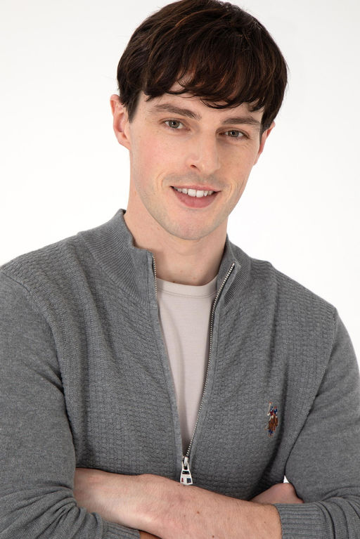 Мужской серый меланжевый базовый трикотажный кардиган Неожиданная скидка в корзине - U.s. polo assn фото 2