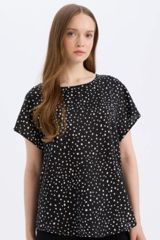 Regular Fit Desenli Bisiklet Yaka K?sa Kollu Bluz