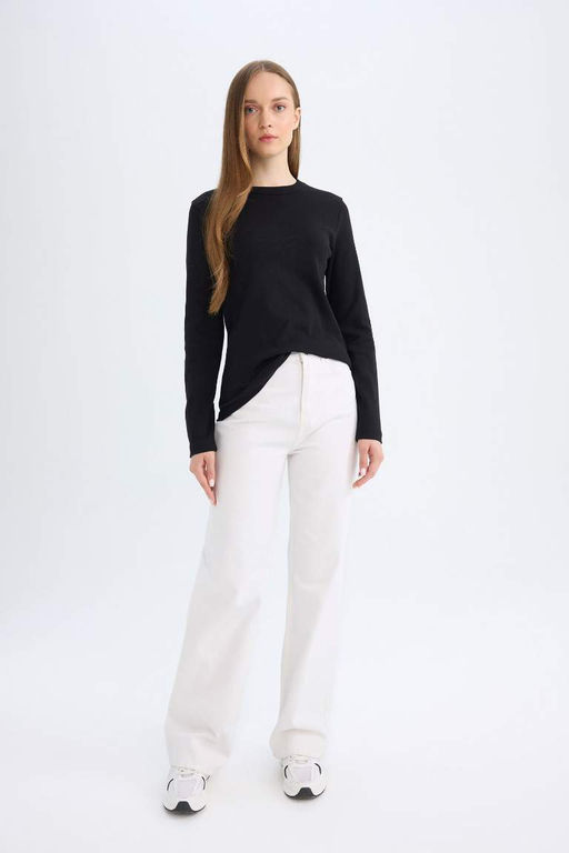 Туника-футболка с длинными рукавами и длинными рукавами в рубчик обычного кроя - Defacto фото 2