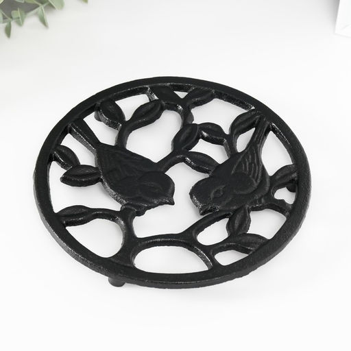 Фигурка чугун, подставка под горячее «Птички в листьях», 15.6×15.6×1.5 см