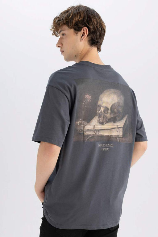 Jacgues Linard Boxy Fit Bisiklet Yaka S?rt Bask?l? Pamuklu K?sa Kollu Tisort - Defacto фото 2